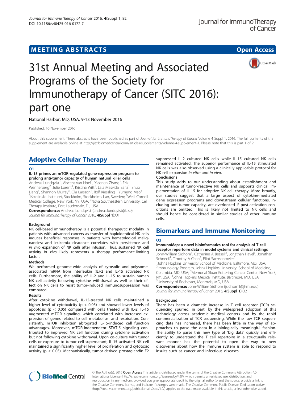 31st Annual Meeting And Associated Programs Of The Society For Immunotherapy Of Cancer Sitc 16 Part One Topic Of Research Paper In Clinical Medicine Download Scholarly Article Pdf And Read For