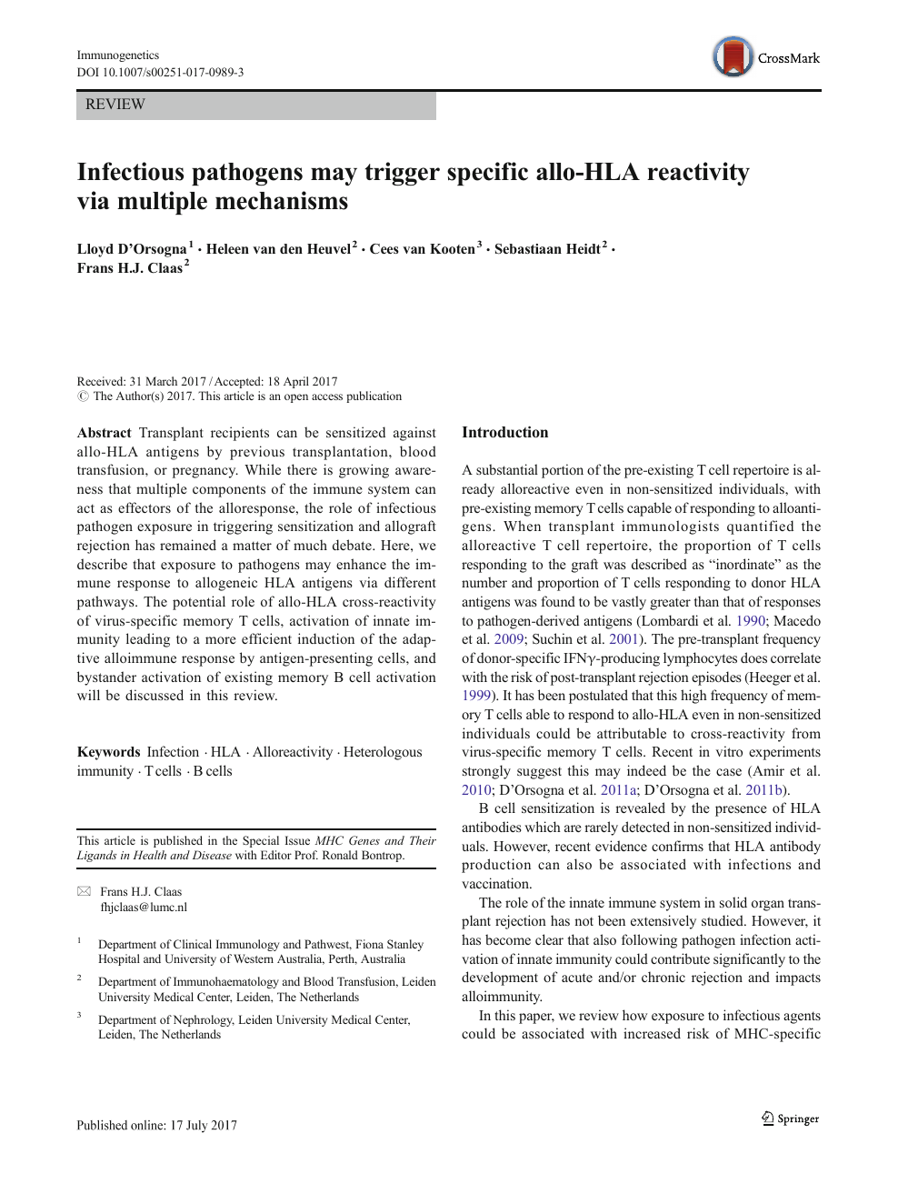 Infectious Pathogens May Trigger Specific Allo Hla Reactivity Via Multiple Mechanisms Topic Of Research Paper In Biological Sciences Download Scholarly Article Pdf And Read For Free On Cyberleninka Open Science Hub