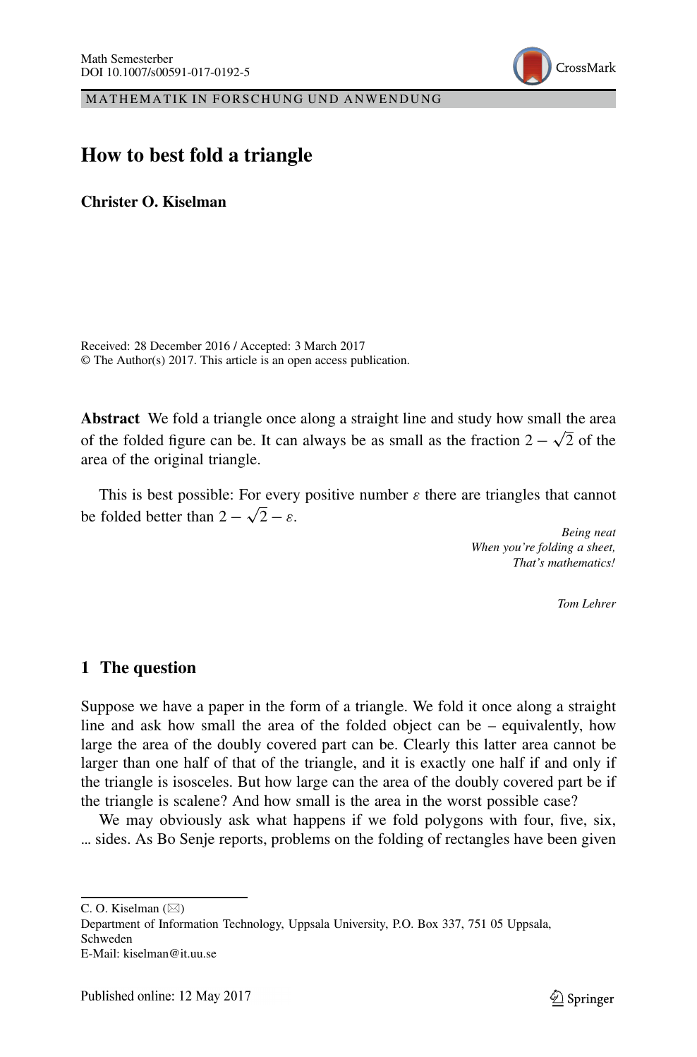 How To Best Fold A Triangle Topic Of Research Paper In Mathematics Download Scholarly Article Pdf And Read For Free On Cyberleninka Open Science Hub