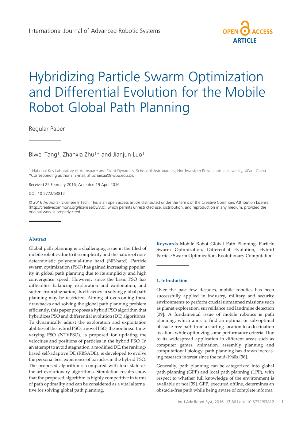 Hybridizing Particle Swarm Optimization And Differential Evolution For The Mobile Robot Global Path Planning Topic Of Research Paper In Computer And Information Sciences Download Scholarly Article Pdf And Read For Free