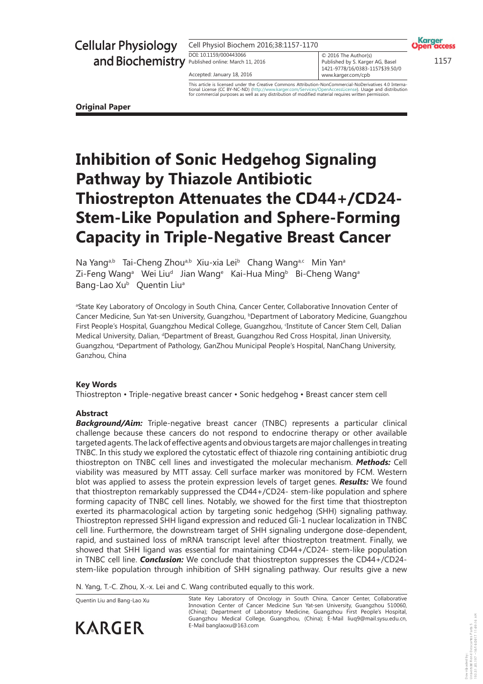 Inhibition Of Sonic Hedgehog Signaling Pathway By Thiazole Antibiotic Thiostrepton Attenuates The Cd44 Cd24 Stem Like Population And Sphere Forming Capacity In Triple Negative Breast Cancer Topic Of Research Paper In Biological Sciences Download