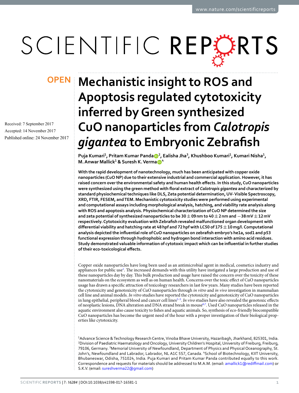 Mechanistic Insight To Ros And Apoptosis Regulated Cytotoxicity