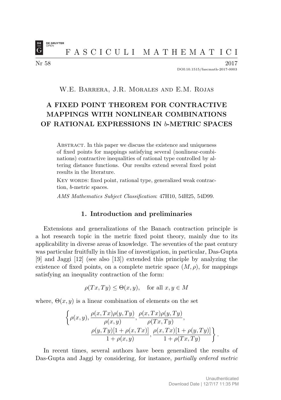 A Fixed Point Theorem For Contractive Mappings With Nonlinear Combinations Of Rational Expressions In B Metric Spaces Topic Of Research Paper In Mathematics Download Scholarly Article Pdf And Read For Free On
