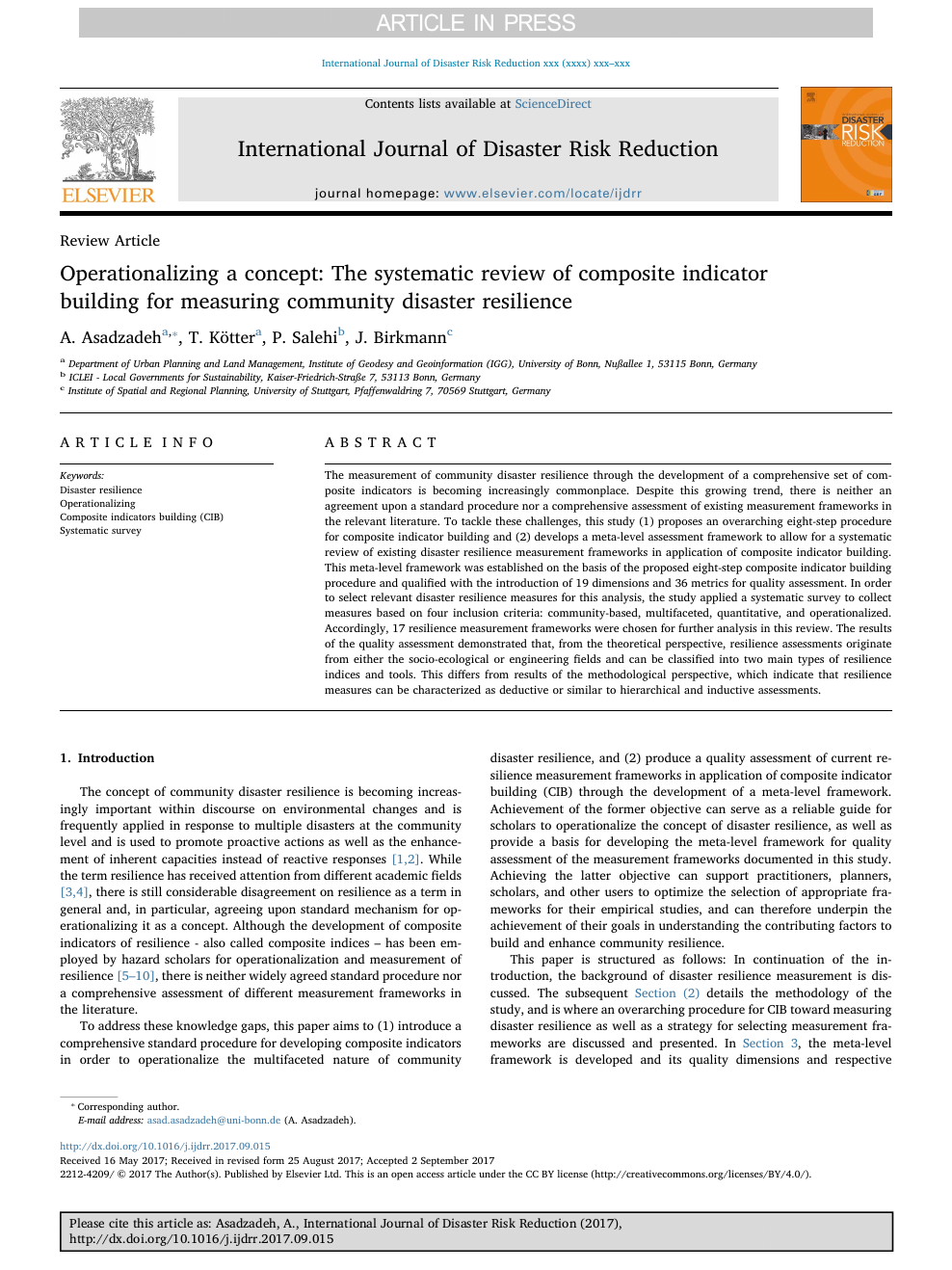 Operationalizing a concept: The systematic review of composite indicator  building for measuring community disaster resilience – topic of research  paper in Economics and business. Download scholarly article PDF and read  for free