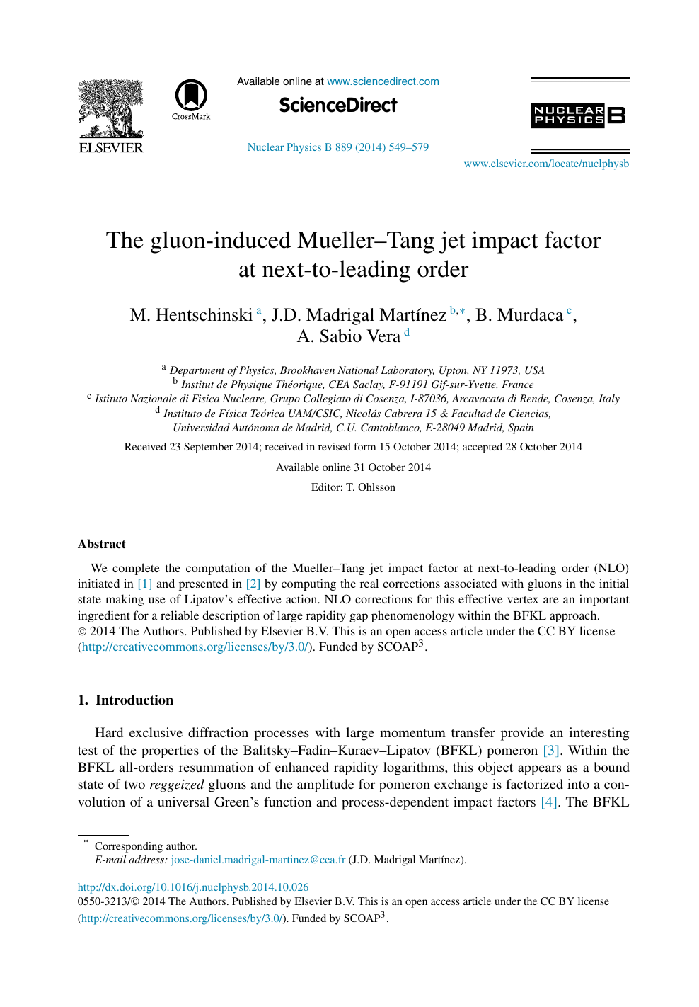 The Gluon Induced Mueller Tang Jet Impact Factor At Next To Leading Order Topic Of Research Paper In Physical Sciences Download Scholarly Article Pdf And Read For Free On Cyberleninka Open Science Hub