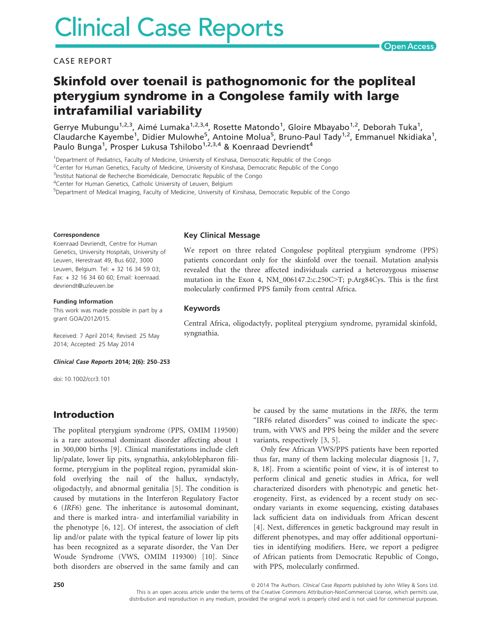 Skinfold Over Toenail Is Pathognomonic For The Popliteal Pterygium Syndrome In A Congolese Family With Large Intrafamilial Variability Topic Of Research Paper In Clinical Medicine Download Scholarly Article Pdf And Read