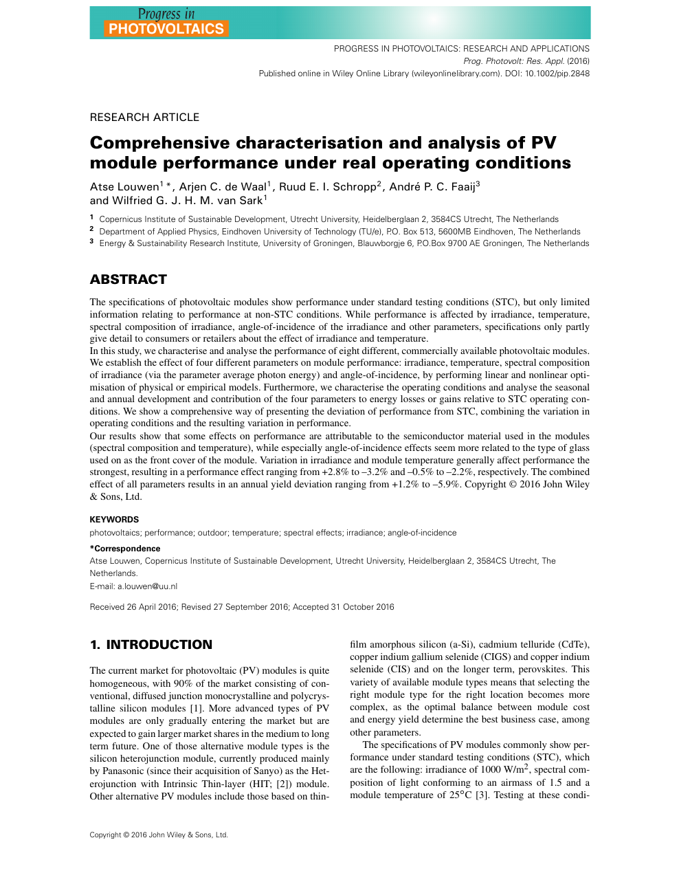 Comprehensive Characterisation And Analysis Of Pv Module Performance Under Real Operating Conditions Topic Of Research Paper In Earth And Related Environmental Sciences Download Scholarly Article Pdf And Read For Free On