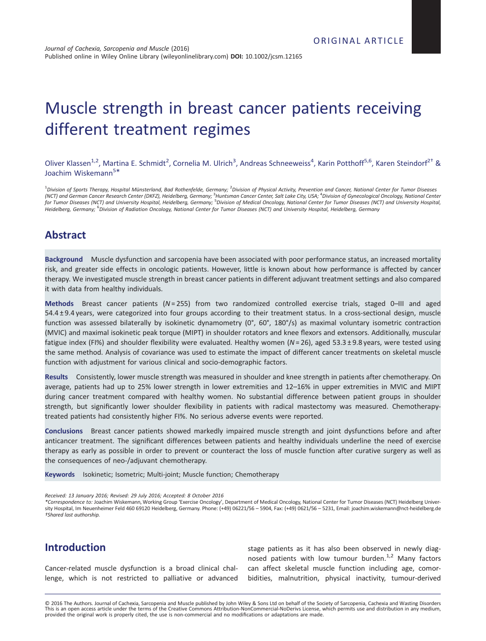 Muscle Strength In Breast Cancer Patients Receiving Different Treatment Regimes Topic Of Research Paper In Clinical Medicine Download Scholarly Article Pdf And Read For Free On Cyberleninka Open Science Hub