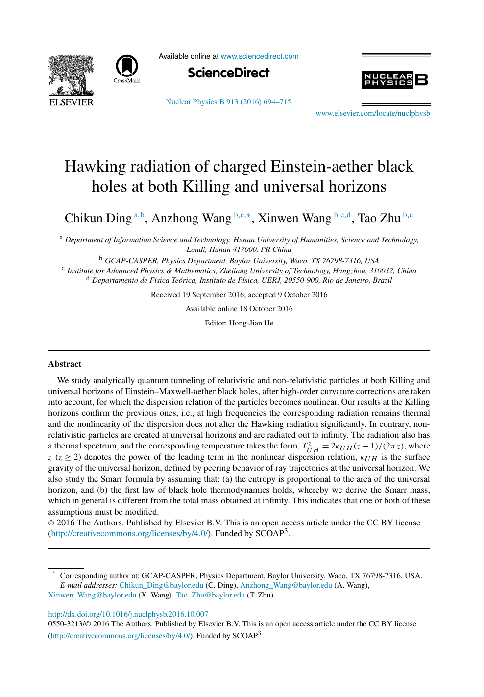 Hawking Radiation Of Charged Einstein Aether Black Holes At Both Killing And Universal Horizons Topic Of Research Paper In Physical Sciences Download Scholarly Article Pdf And Read For Free On Cyberleninka Open