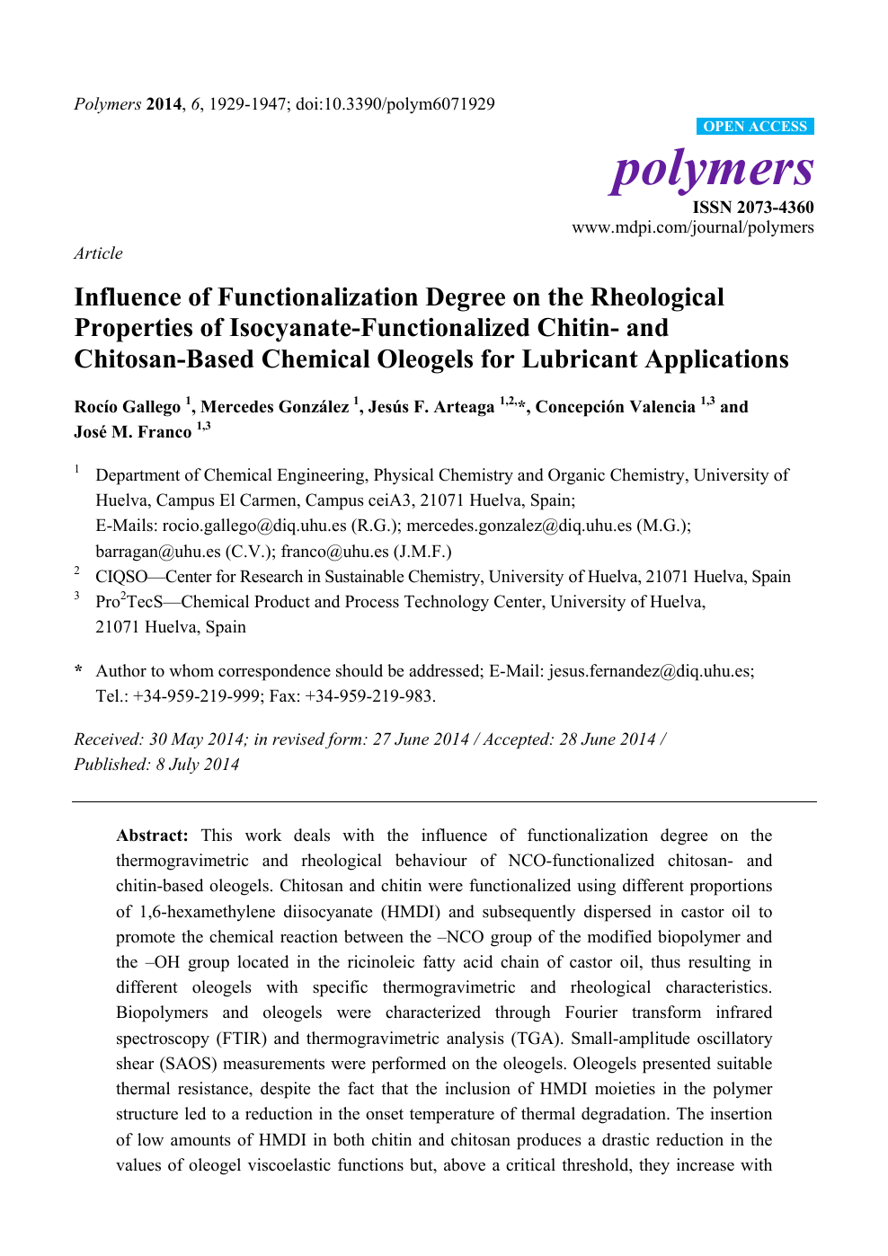 Influence Of Functionalization Degree On The Rheological Properties Of Isocyanate Functionalized Chitin And Chitosan Based Chemical Oleogels For Lubricant Applications Topic Of Research Paper In Chemical Engineering Download Scholarly Article Pdf