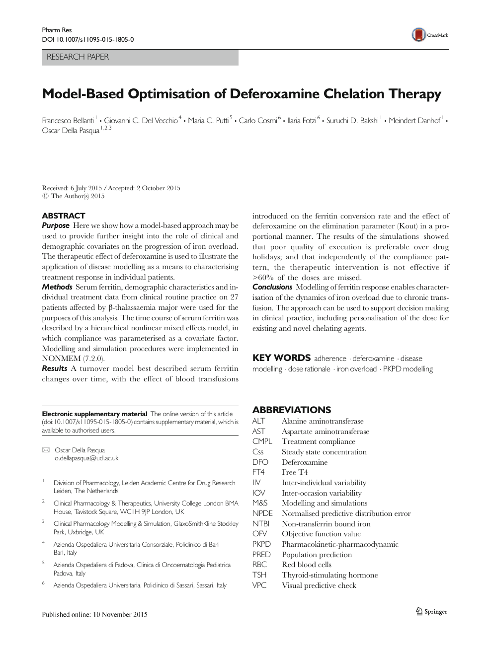 Model Based Optimisation Of Deferoxamine Chelation Therapy Topic Of Research Paper In Clinical Medicine Download Scholarly Article Pdf And Read For Free On Cyberleninka Open Science Hub