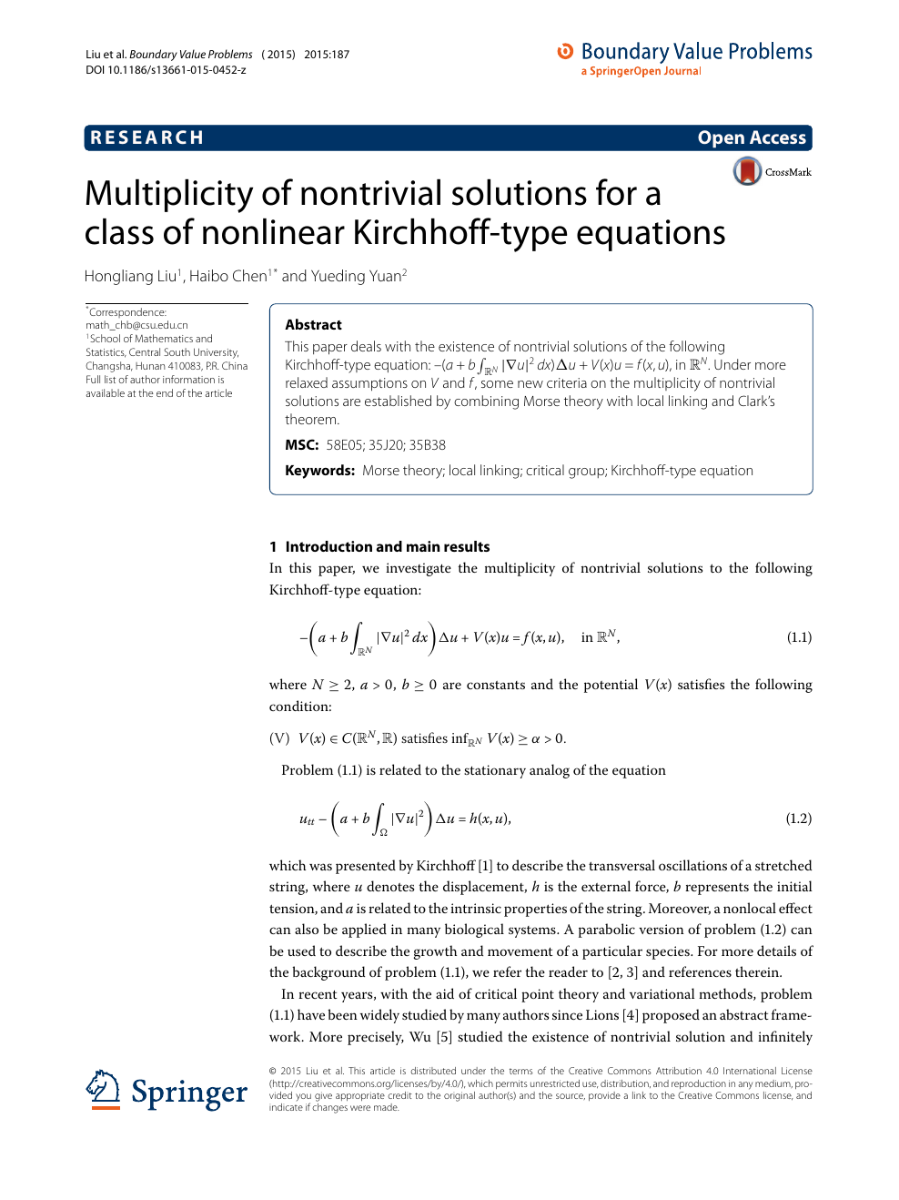 Multiplicity Of Nontrivial Solutions For A Class Of Nonlinear Kirchhoff Type Equations Topic Of Research Paper In Mathematics Download Scholarly Article Pdf And Read For Free On Cyberleninka Open Science Hub