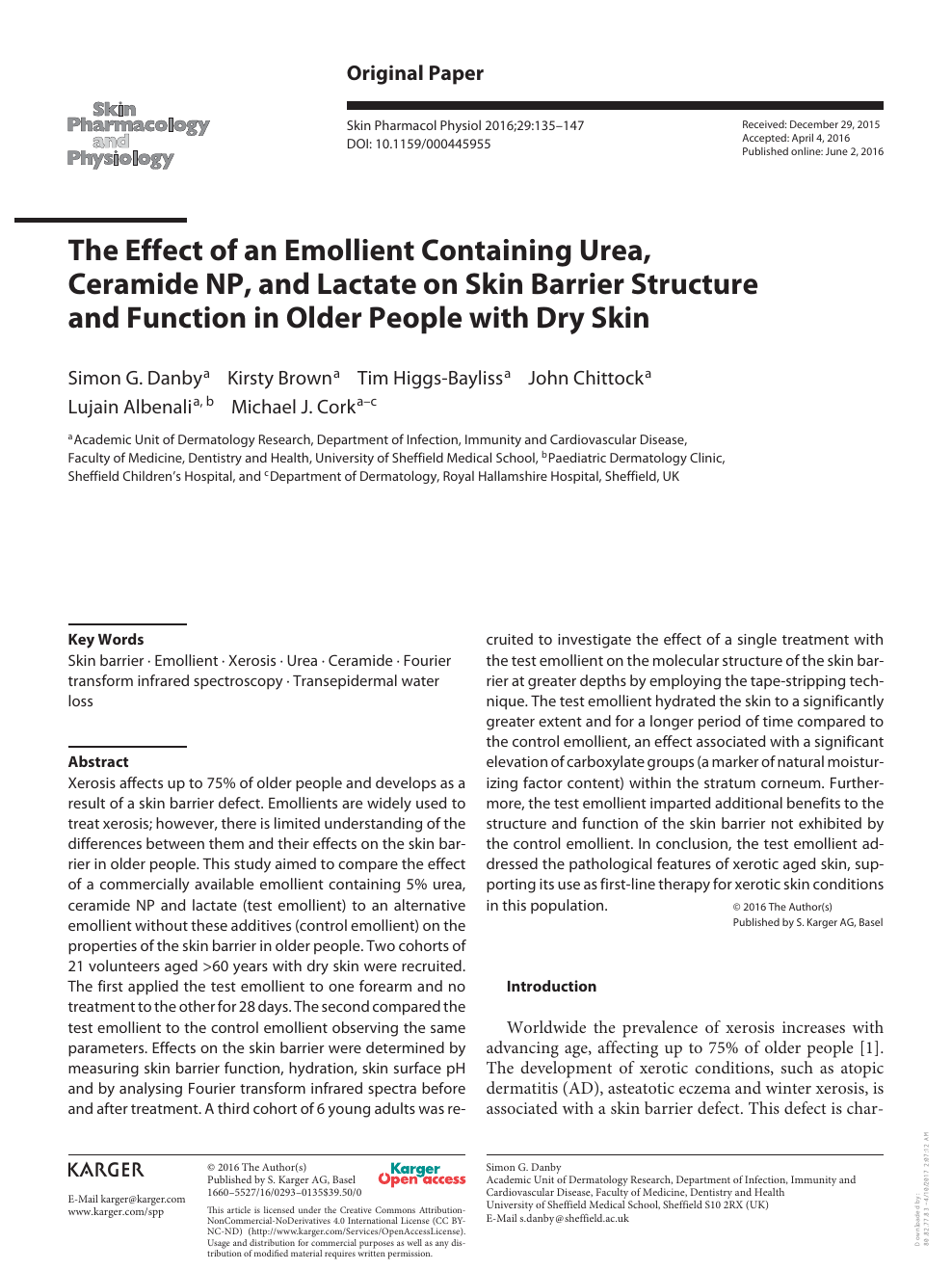 The Effect Of An Emollient Containing Urea Ceramide Np And Lactate On Skin Barrier Structure And Function In Older People With Dry Skin Topic Of Research Paper In Clinical Medicine Download