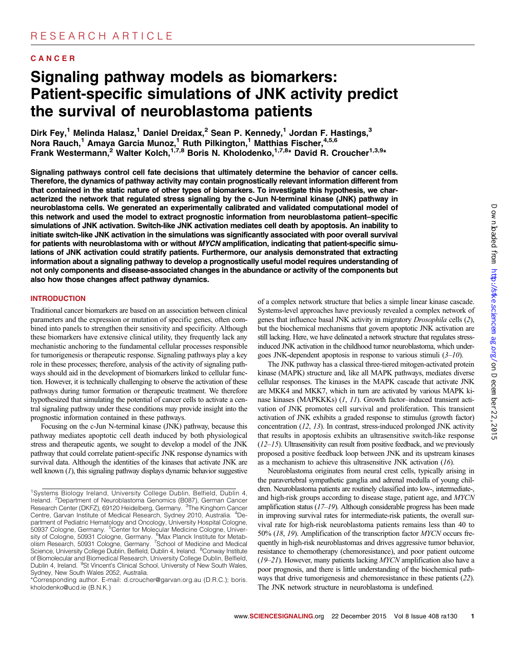 Signaling Pathway Models As Biomarkers Patient Specific Simulations Of Jnk Activity Predict The Survival Of Neuroblastoma Patients Topic Of Research Paper In Biological Sciences Download Scholarly Article Pdf And Read For Free