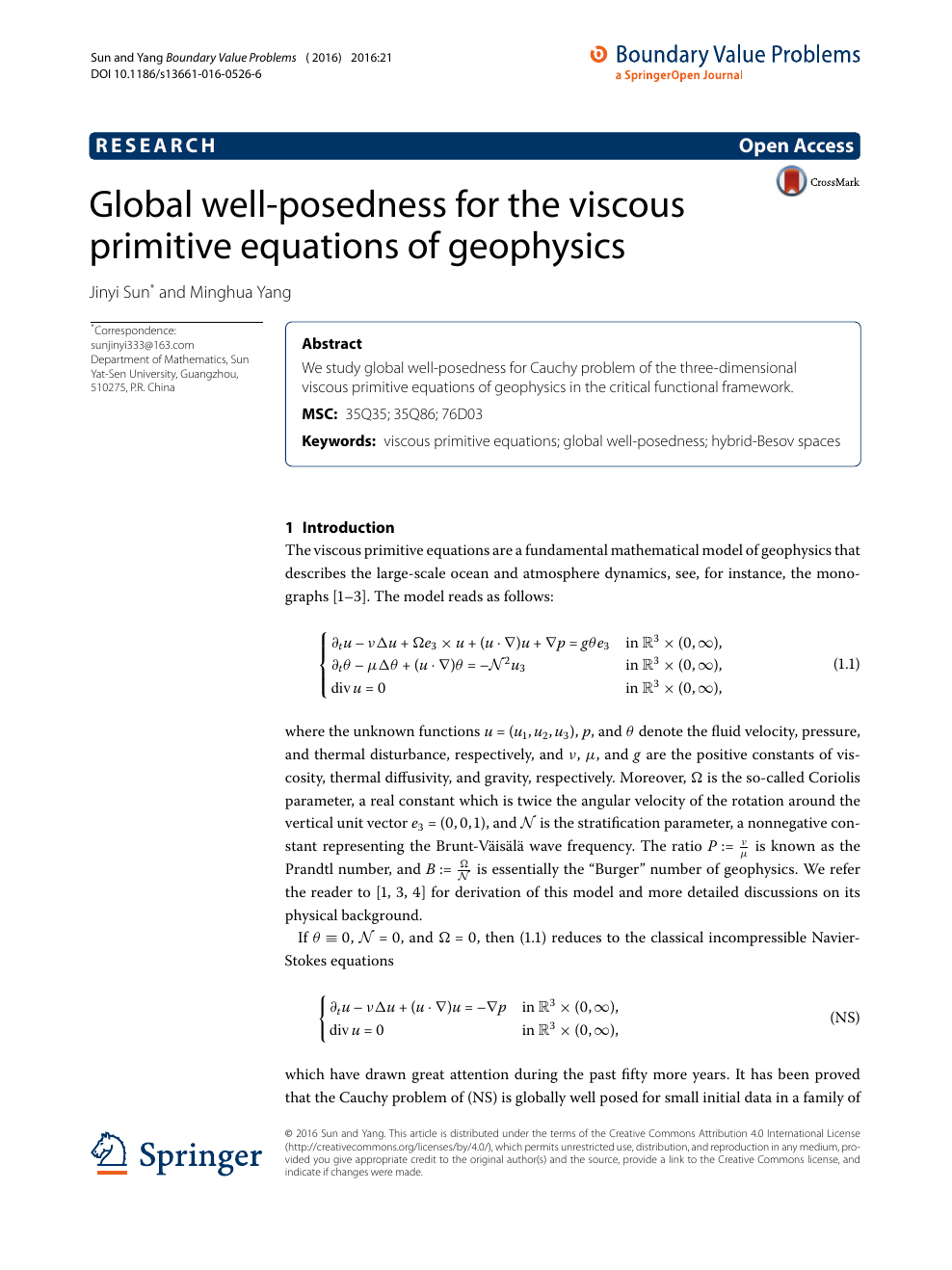 Global Well Posedness For The Viscous Primitive Equations Of Geophysics Topic Of Research Paper In Mathematics Download Scholarly Article Pdf And Read For Free On Cyberleninka Open Science Hub