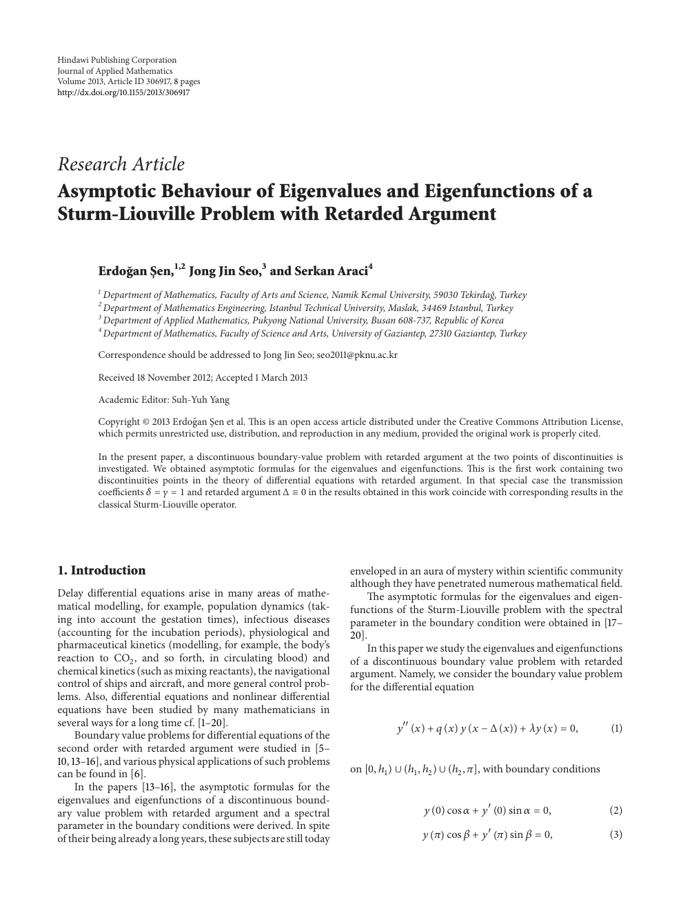 Asymptotic Behaviour Of Eigenvalues And Eigenfunctions Of A Sturm Liouville Problem With Retarded Argument Topic Of Research Paper In Mathematics Download Scholarly Article Pdf And Read For Free On Cyberleninka Open Science