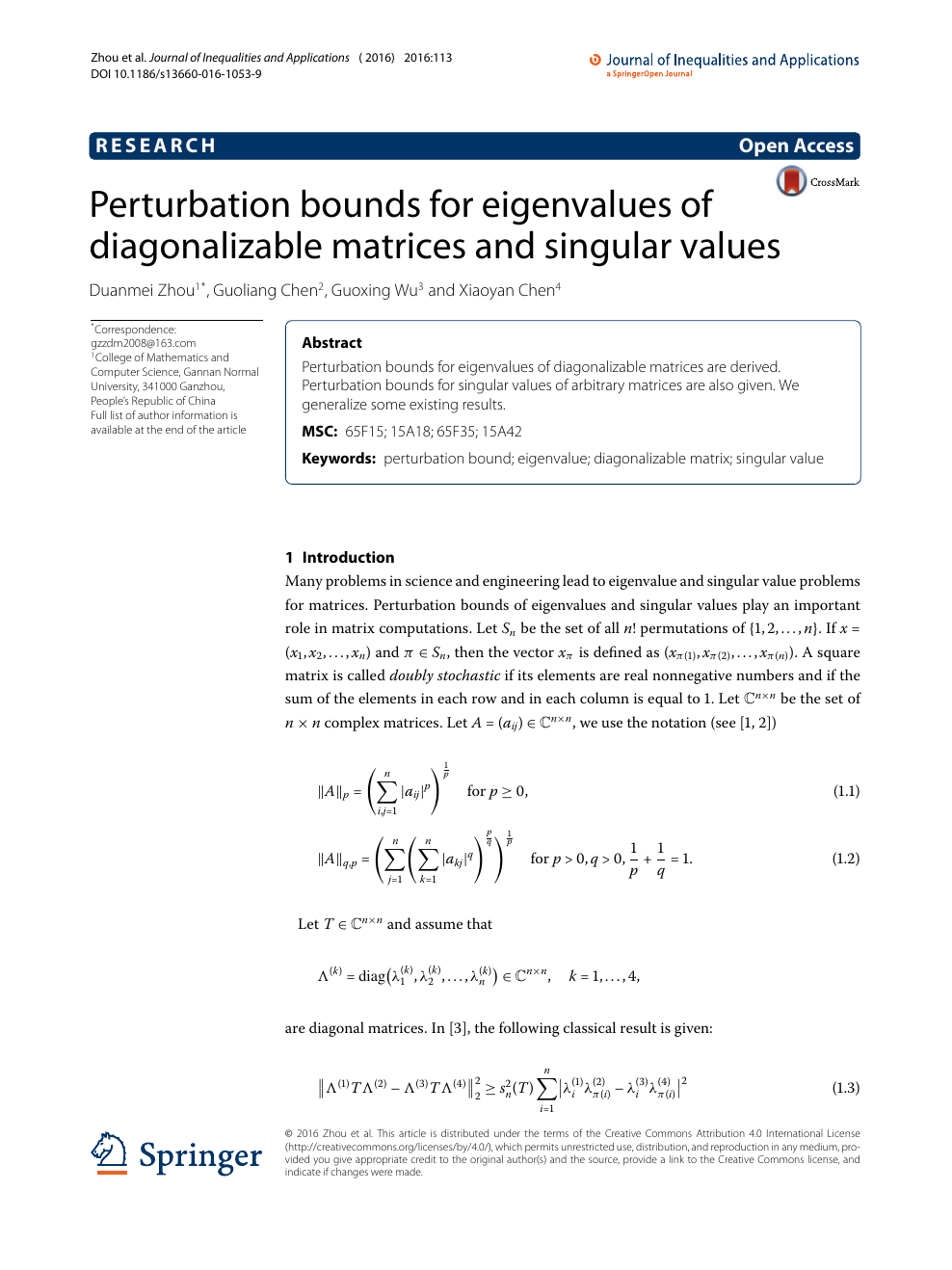 Perturbation Bounds For Eigenvalues Of Diagonalizable Matrices And Singular Values Topic Of Research Paper In Mathematics Download Scholarly Article Pdf And Read For Free On Cyberleninka Open Science Hub