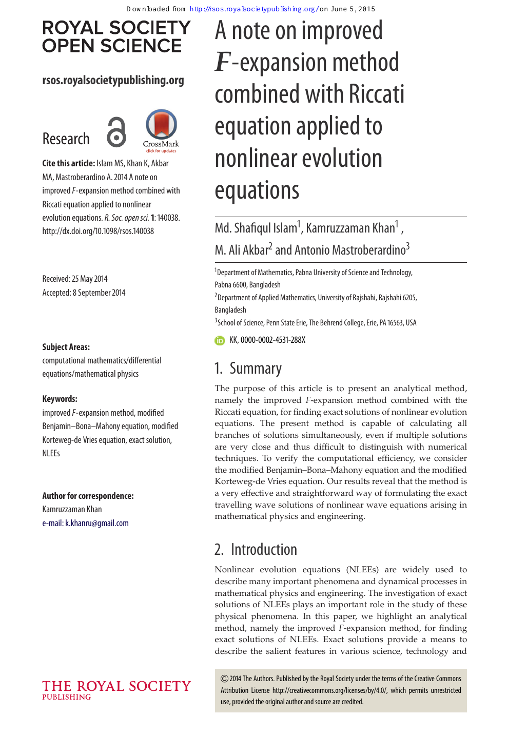 A Note On Improved F Expansion Method Combined With Riccati Equation Applied To Nonlinear Evolution Equations Topic Of Research Paper In Mathematics Download Scholarly Article Pdf And Read For Free On Cyberleninka
