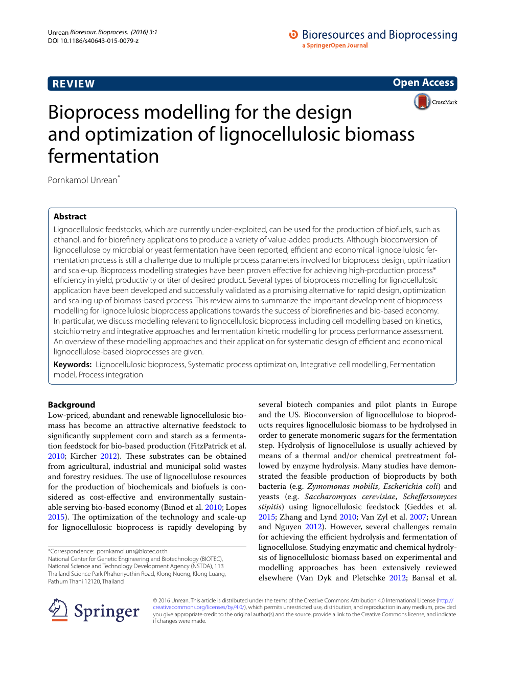Bioprocess Modelling For The Design And Optimization Of