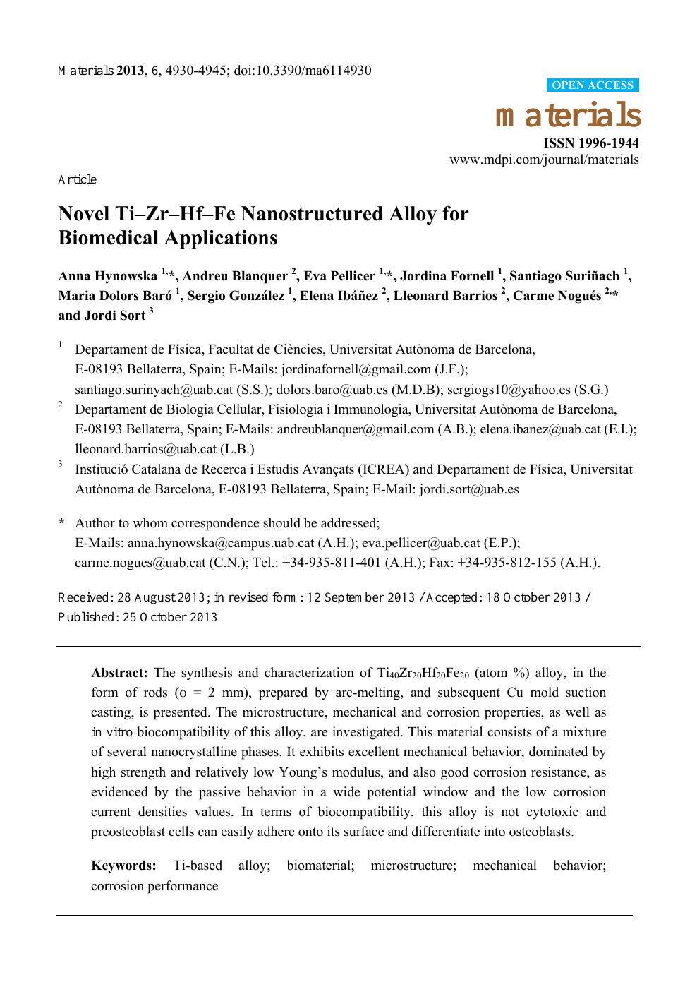 Novel Ti Zr Hf Fe Nanostructured Alloy For Biomedical Applications Topic Of Research Paper In Materials Engineering Download Scholarly Article Pdf And Read For Free On Cyberleninka Open Science Hub