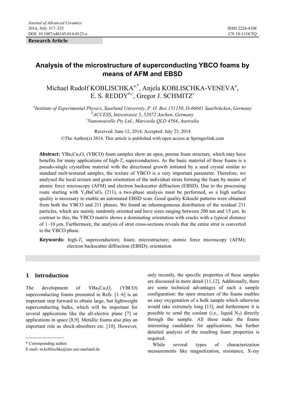 Analysis Of The Microstructure Of Superconducting Ybco Foams By Means Of Afm And Ebsd Topic Of Research Paper In Materials Engineering Download Scholarly Article Pdf And Read For Free On Cyberleninka