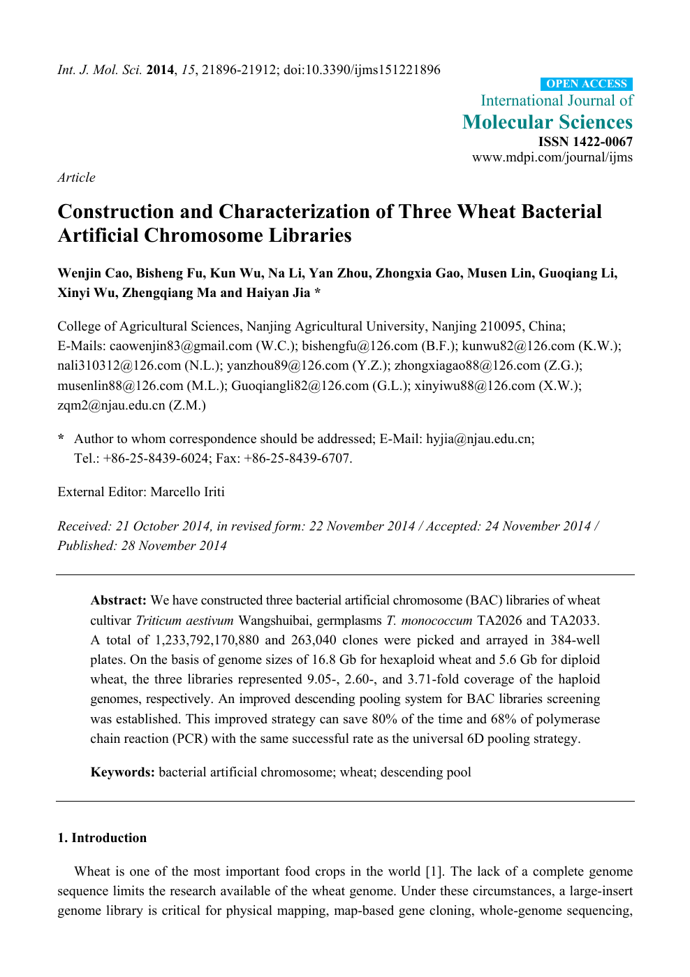 Construction And Characterization Of Three Wheat Bacterial Artificial Chromosome Libraries Topic Of Research Paper In Biological Sciences Download Scholarly Article Pdf And Read For Free On Cyberleninka Open Science Hub