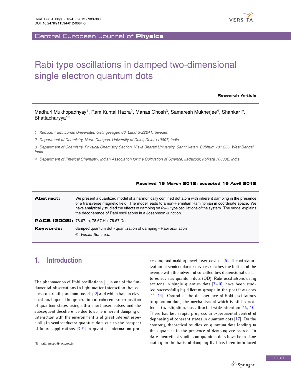 Rabi Type Oscillations In Damped Two Dimensional Single Electron Quantum Dots Topic Of Research Paper In Physical Sciences Download Scholarly Article Pdf And Read For Free On Cyberleninka Open Science Hub