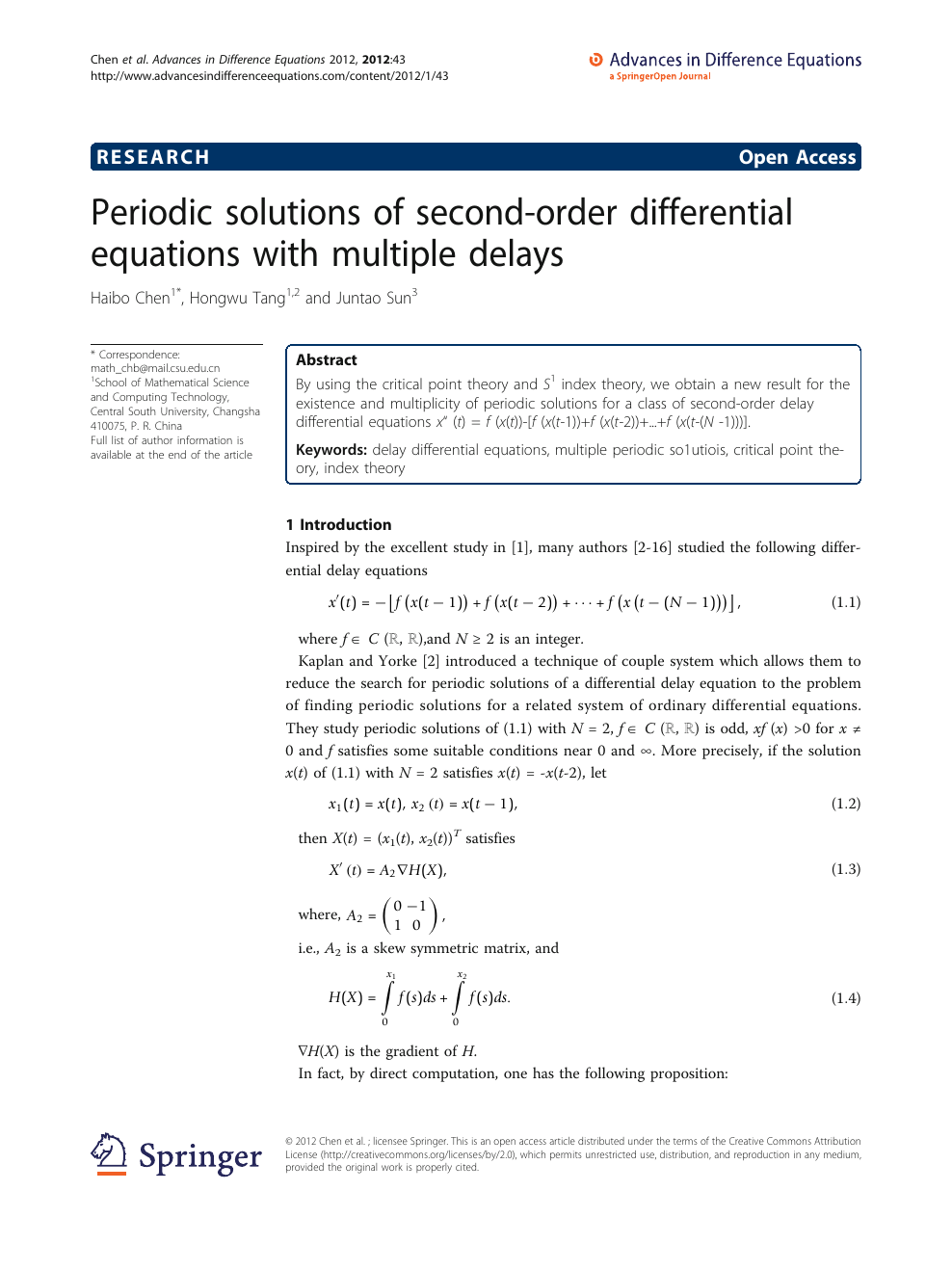 Periodic Solutions Of Second Order Differential Equations With Multiple Delays Topic Of Research Paper In Mathematics Download Scholarly Article Pdf And Read For Free On Cyberleninka Open Science Hub