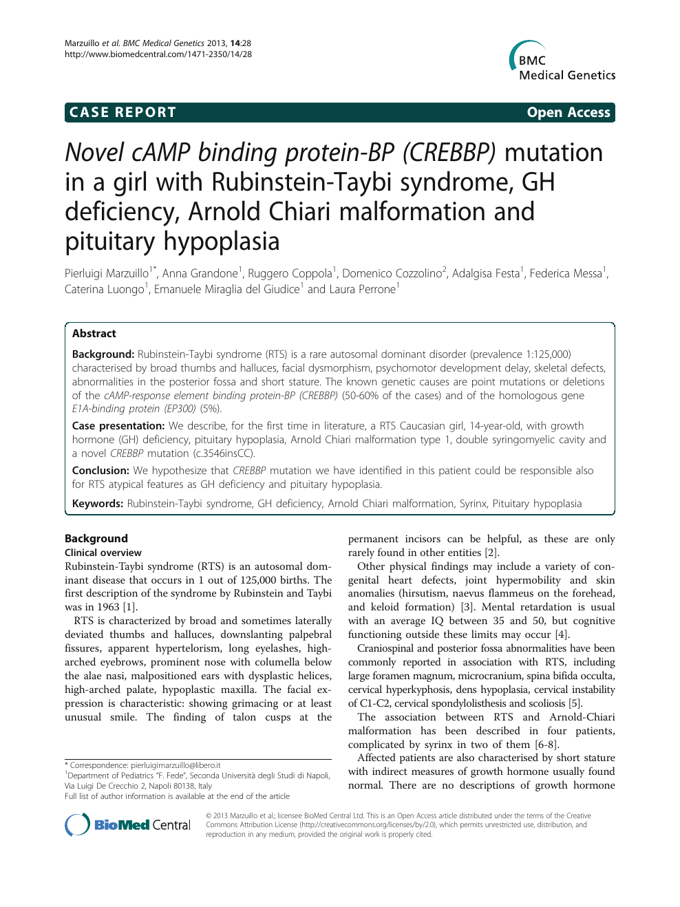 Novel cAMP binding protein-BP (CREBBP) mutation in a girl with Rubinstein- Taybi syndrome, GH deficiency, Arnold Chiari malformation and pituitary  hypoplasia – topic of research paper in Clinical medicine. Download  scholarly article PDF