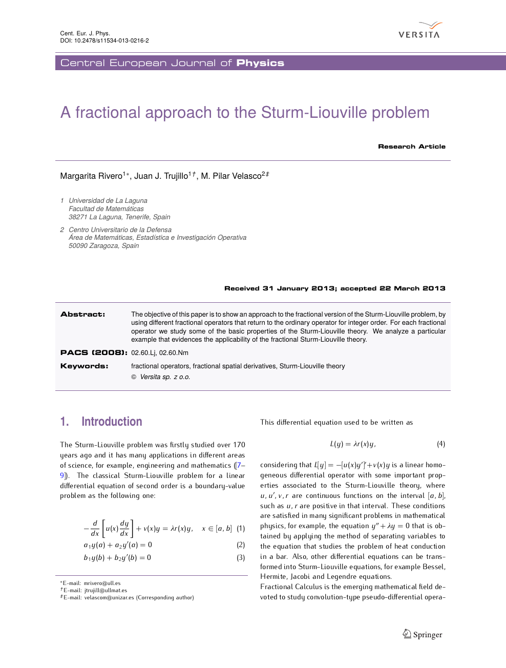 A Fractional Approach To The Sturm Liouville Problem Topic Of Research Paper In Mathematics Download Scholarly Article Pdf And Read For Free On Cyberleninka Open Science Hub