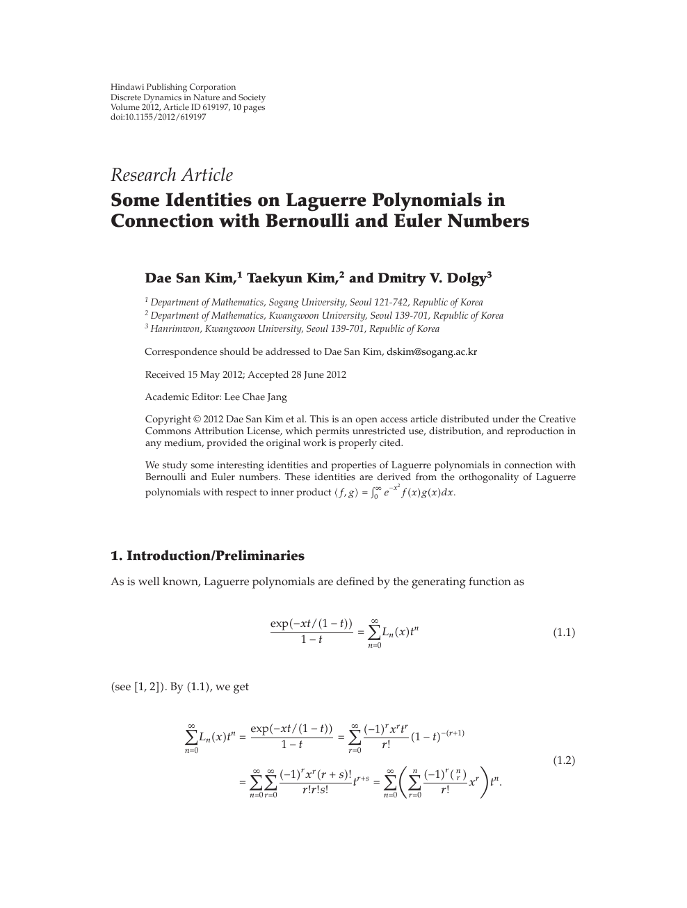 Some Identities On Laguerre Polynomials In Connection With Bernoulli And Euler Numbers Topic Of Research Paper In Mathematics Download Scholarly Article Pdf And Read For Free On Cyberleninka Open Science Hub