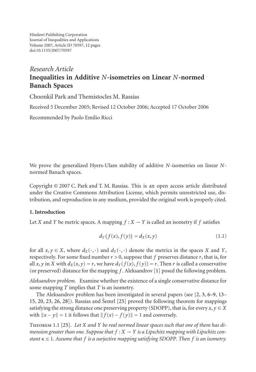 Inequalities In Additive N Isometries On Linear N Normed Banach Spaces Topic Of Research Paper In Mathematics Download Scholarly Article Pdf And Read For Free On Cyberleninka Open Science Hub