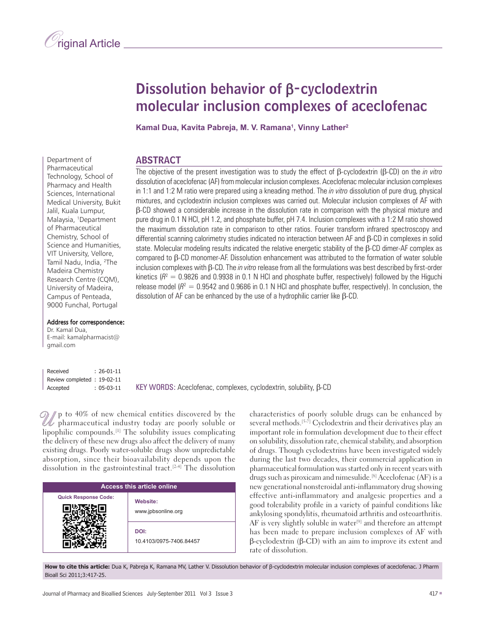 Dissolution Behavior Of B Cyclodextrin Molecular Inclusion Complexes Of Aceclofenac Topic Of Research Paper In Nano Technology Download Scholarly Article Pdf And Read For Free On Cyberleninka Open Science Hub