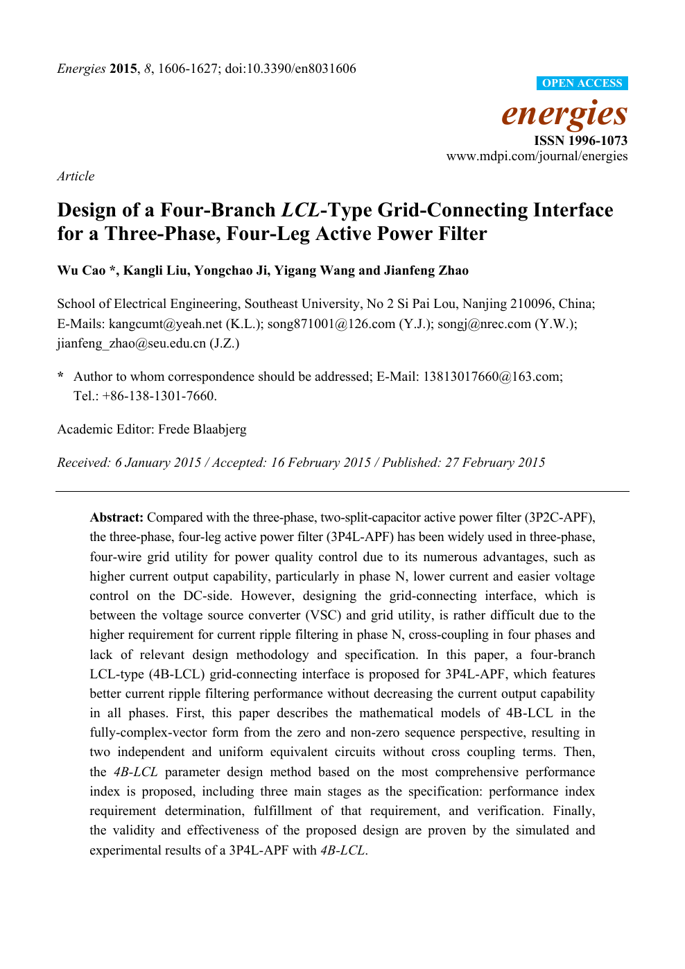 Design Of A Four Branch Lcl Type Grid Connecting Interface For A Three Phase Four Leg Active Power Filter Topic Of Research Paper In Electrical Engineering Electronic Engineering Information Engineering Download Scholarly Article Pdf And Read