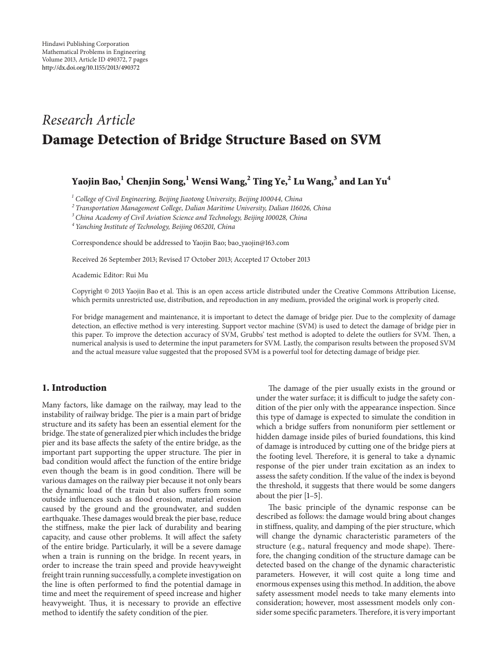 Damage Detection Of Bridge Structure Based On Svm Topic Of Research Paper In Mechanical Engineering Download Scholarly Article Pdf And Read For Free On Cyberleninka Open Science Hub