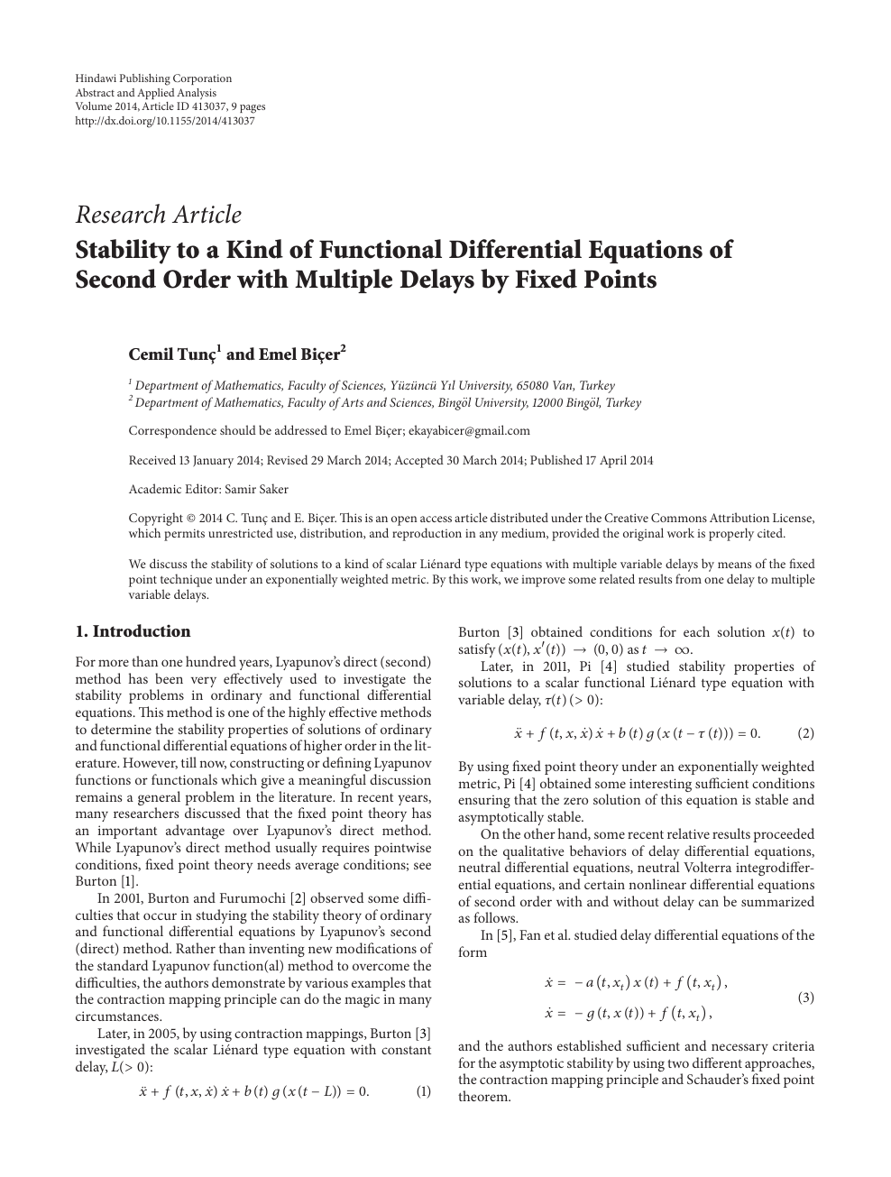 Stability To A Kind Of Functional Differential Equations Of Second Order With Multiple Delays By Fixed Points Topic Of Research Paper In Mathematics Download Scholarly Article Pdf And Read For Free