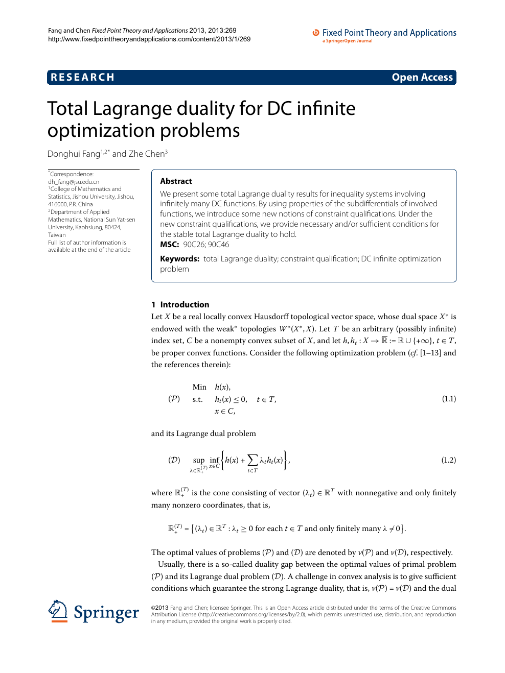 Total Lagrange Duality For Dc Infinite Optimization Problems Topic Of Research Paper In Mathematics Download Scholarly Article Pdf And Read For Free On Cyberleninka Open Science Hub