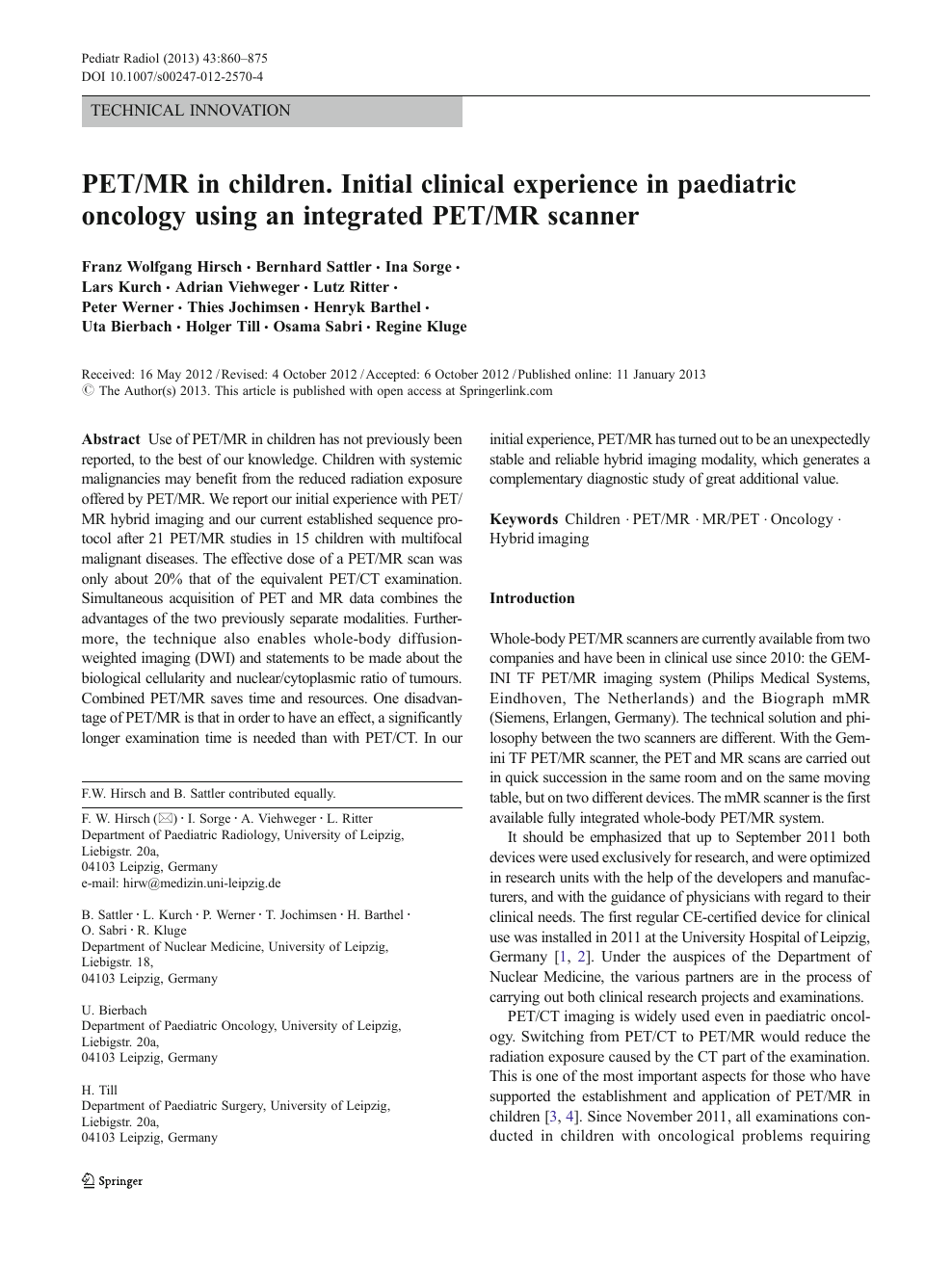 Pet Mr In Children Initial Clinical Experience In Paediatric Oncology Using An Integrated Pet Mr Scanner Topic Of Research Paper In Clinical Medicine Download Scholarly Article Pdf And Read For Free On Cyberleninka