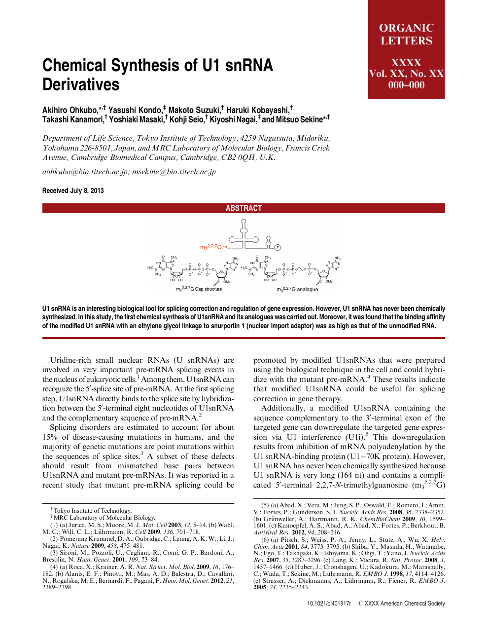 Chemical Synthesis Of U1 Snrna Derivatives Topic Of Research Paper In Chemical Sciences Download Scholarly Article Pdf And Read For Free On Cyberleninka Open Science Hub
