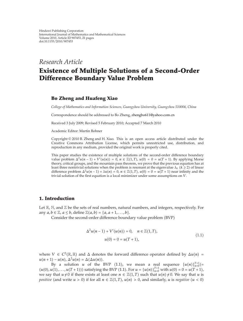 Existence Of Multiple Solutions Of A Second Order Difference Boundary Value Problem Topic Of Research Paper In Mathematics Download Scholarly Article Pdf And Read For Free On Cyberleninka Open Science Hub