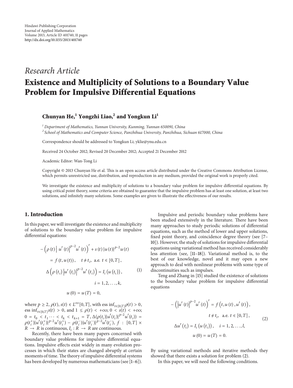 Existence And Multiplicity Of Solutions To A Boundary Value Problem For Impulsive Differential Equations Topic Of Research Paper In Mathematics Download Scholarly Article Pdf And Read For Free On Cyberleninka Open