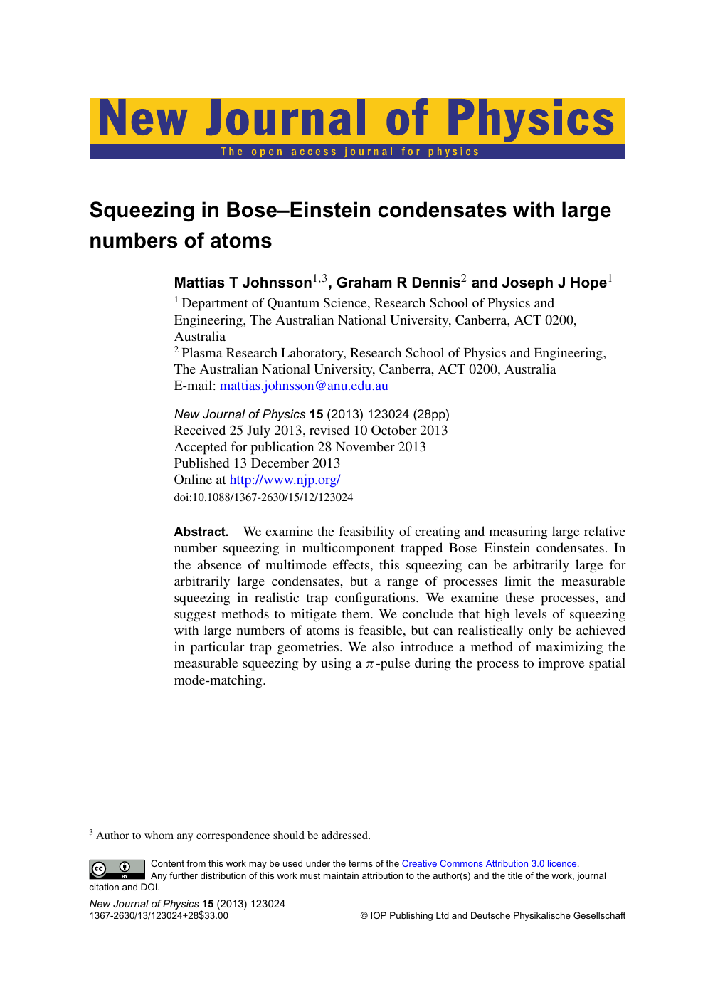 Squeezing In Bose Einstein Condensates With Large Numbers Of Atoms Topic Of Research Paper In Physical Sciences Download Scholarly Article Pdf And Read For Free On Cyberleninka Open Science Hub