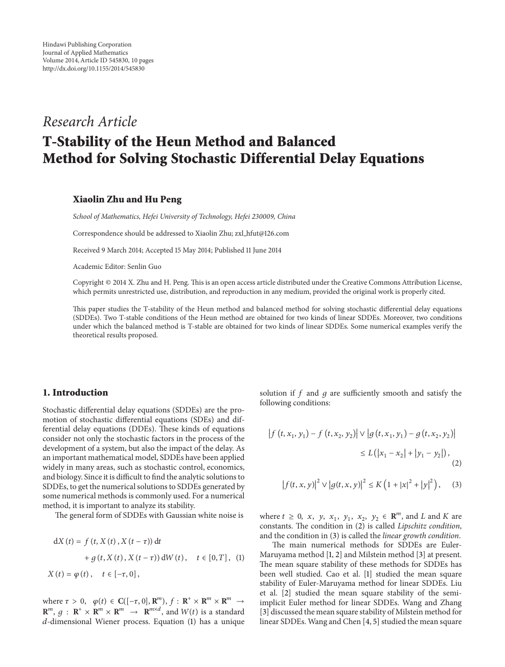 T Stability Of The Heun Method And Balanced Method For Solving Stochastic Differential Delay Equations Topic Of Research Paper In Mathematics Download Scholarly Article Pdf And Read For Free On Cyberleninka Open