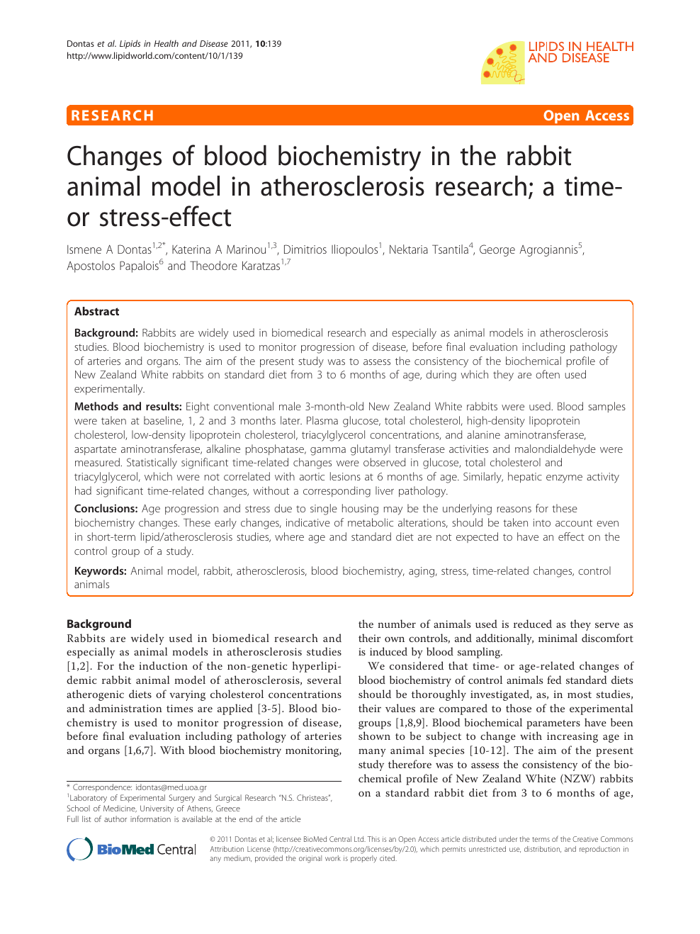 Changes of blood biochemistry in the rabbit animal model in atherosclerosis  research; a time- or stress-effect – topic of research paper in Veterinary  science. Download scholarly article PDF and read for free