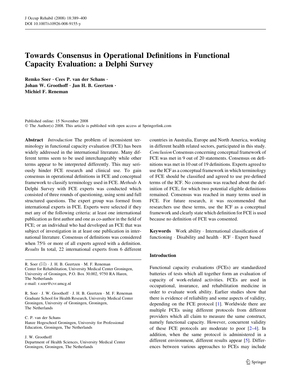 Towards Consensus In Operational Definitions In Functional Capacity Evaluation A Delphi Survey Topic Of Research Paper In Economics And Business Download Scholarly Article Pdf And Read For Free On Cyberleninka Open