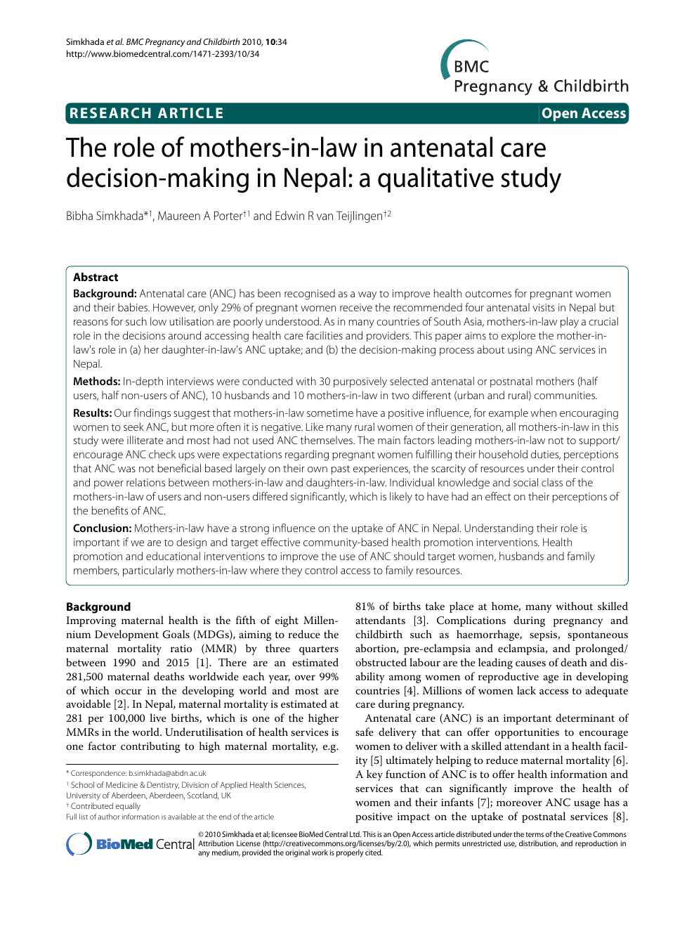 The role of mothers-in-law in antenatal care decision-making in Nepal: a  qualitative study – topic of research paper in Health sciences. Download  scholarly article PDF and read for free on CyberLeninka open