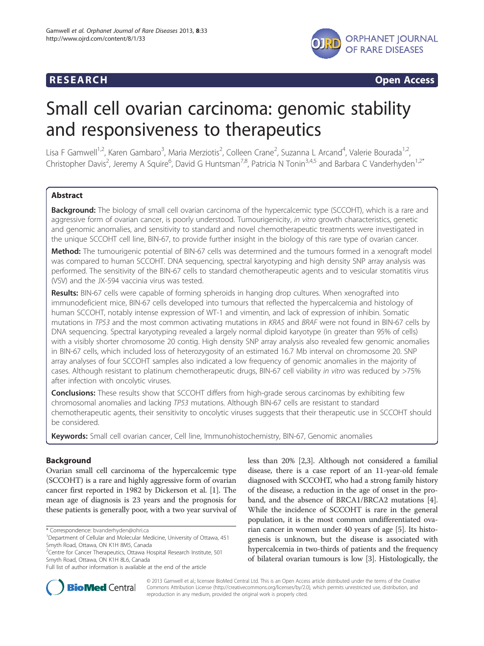 Small Cell Ovarian Carcinoma Genomic Stability And Responsiveness To Therapeutics Topic Of Research Paper In Biological Sciences Download Scholarly Article Pdf And Read For Free On Cyberleninka Open Science Hub
