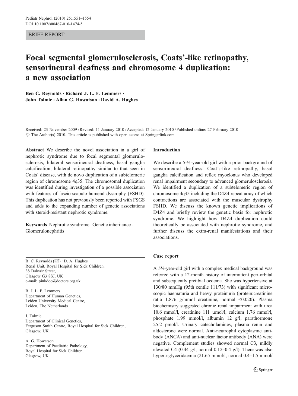 Focal Segmental Glomerulosclerosis Coats Like Retinopathy Sensorineural Deafness And Chromosome 4 Duplication A New Association Topic Of Research Paper In Clinical Medicine Download Scholarly Article Pdf And Read For Free On Cyberleninka