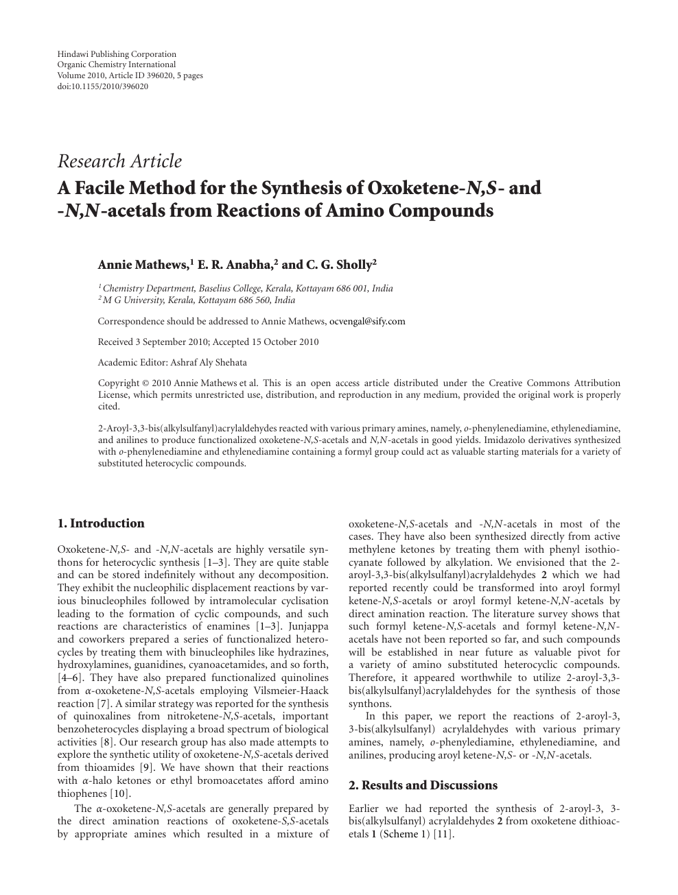 A Facile Method For The Synthesis Of Oxoketene N S And N N Acetals From Reactions Of Amino Compounds Topic Of Research Paper In Chemical Sciences Download Scholarly Article Pdf And