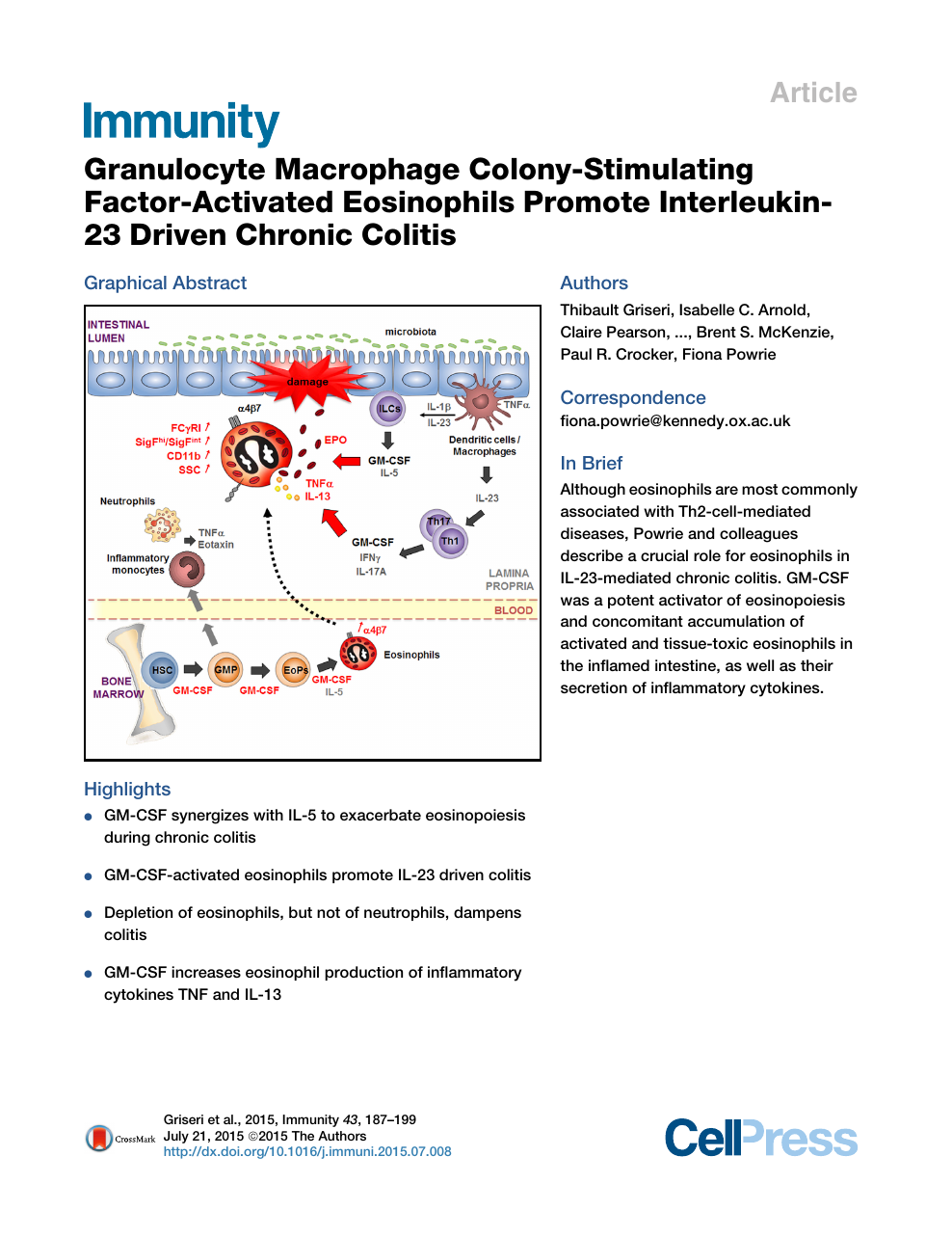 Granulocyte Macrophage Colony Stimulating Factor Activated Eosinophils Promote Interleukin 23 Driven Chronic Colitis Topic Of Research Paper In Biological Sciences Download Scholarly Article Pdf And Read For Free On Cyberleninka Open Science Hub